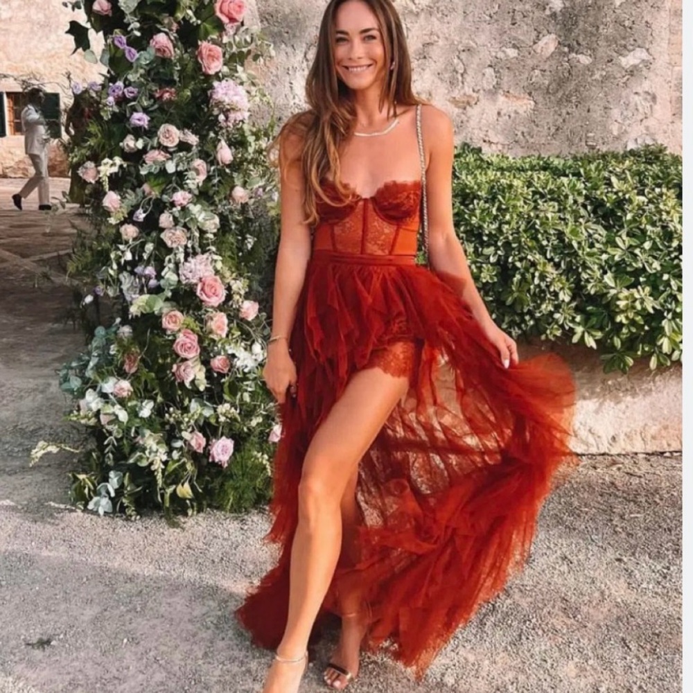 For Love and Lemons Bustier Rust Red Strapless Gown